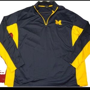Michigan U Of M blue yellow 1/4 Zip Champion Polyester SHIRT,  Stretchy Men’s XL